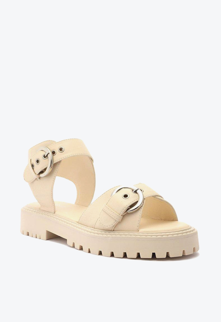 Sandália Off-White Arezzo Salto Baixo Tratorada Fivelas