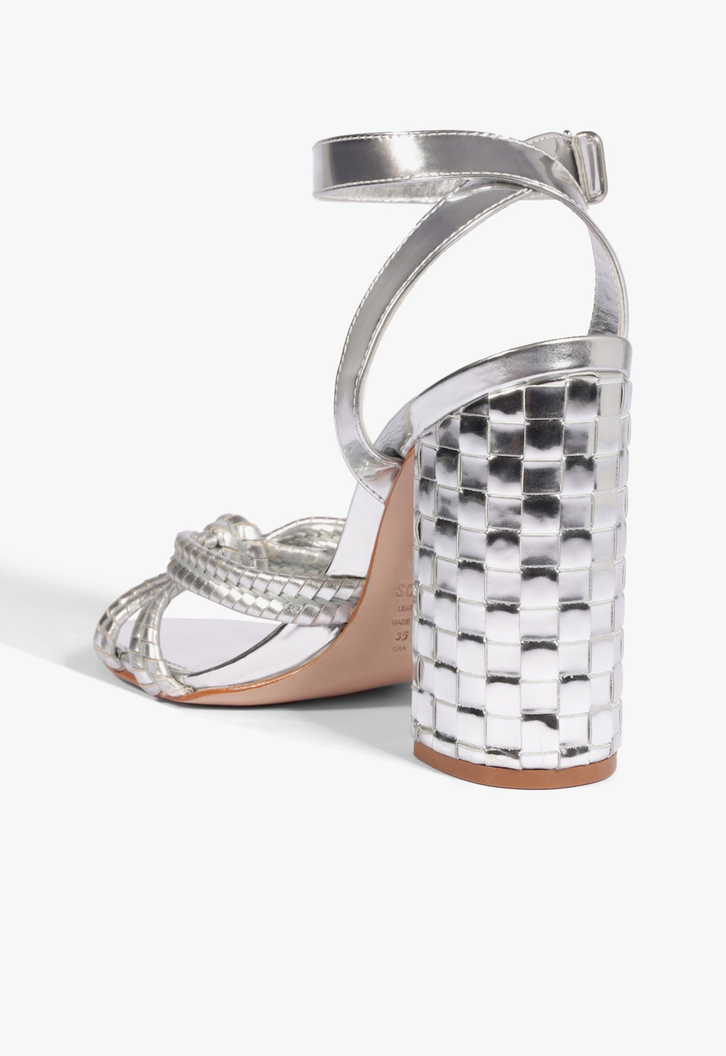 Sandália Kareena Woven Couro Prateada