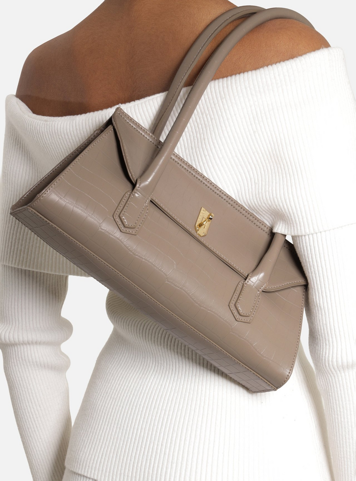Bolsa Shoulder Cinza Média Croco Metais | ZZ MALL