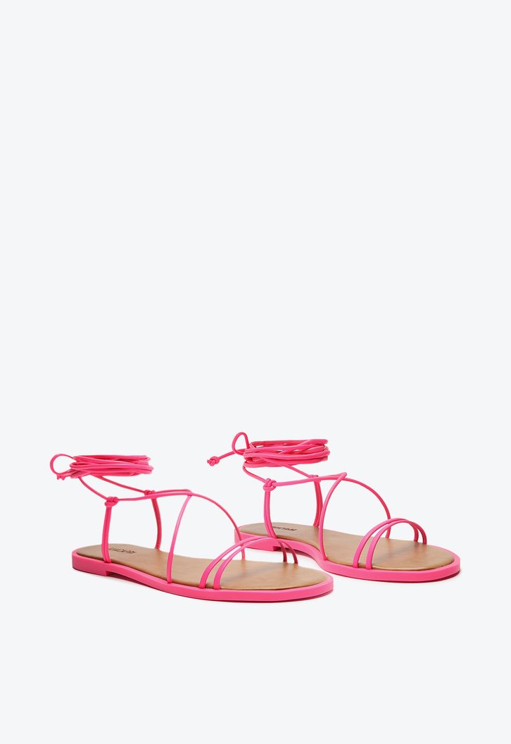 Sandália Rasteira Rosa Neon Anacapri Amarração Tiras Finas