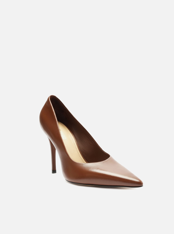 Scarpin Marrom Couro Salto Alto Fino