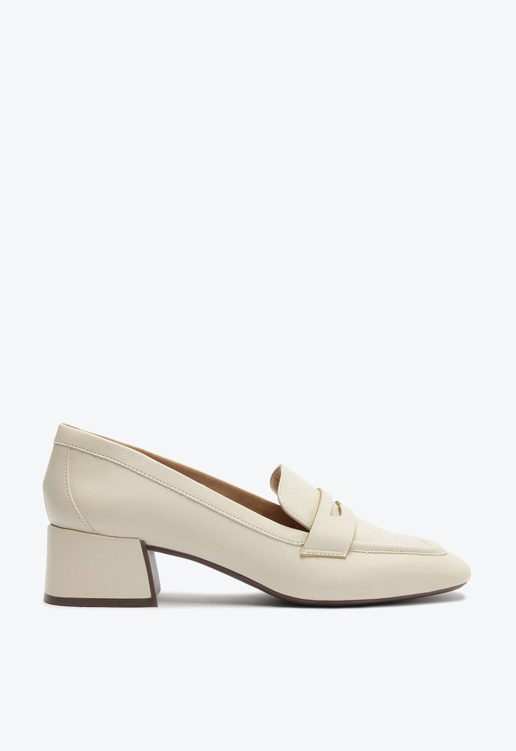 Mocassim Salto Bloco Loafer Branco