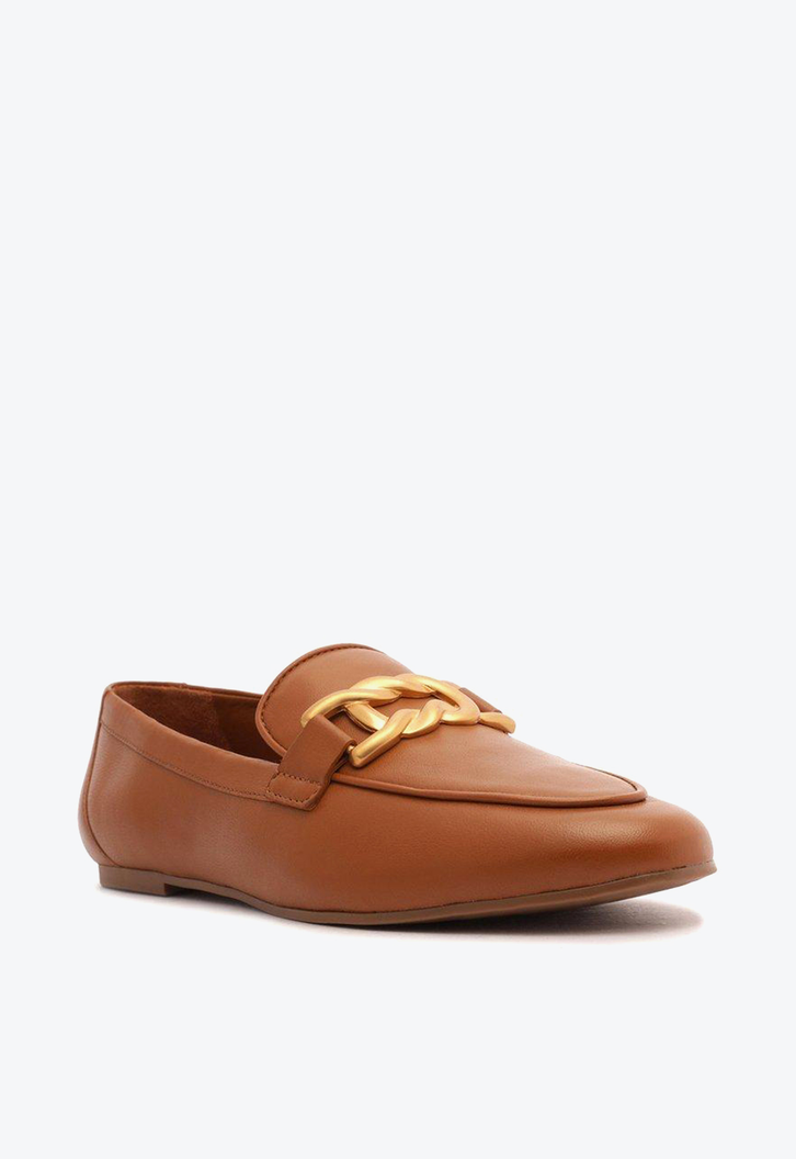 Mocassim Marrom Arezzo Couro Metal Trança