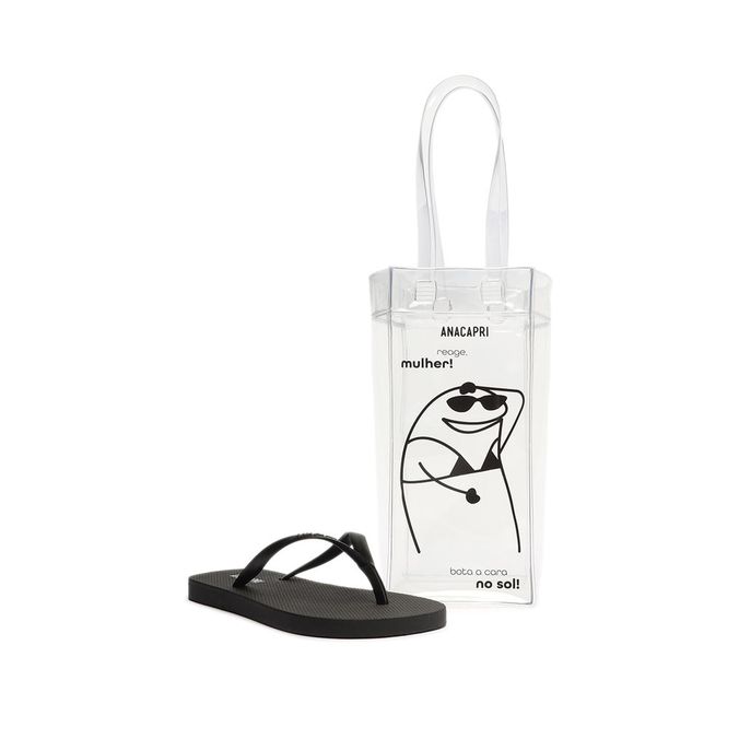 Kit Chinelo Preto e Ecobag Flork