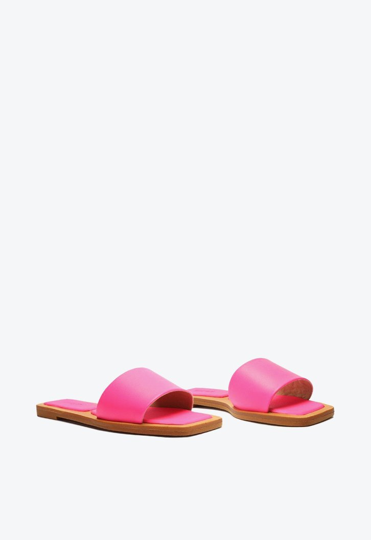 Rasteira Rosa Neon Anacapri Bico Quadrado Tira Única