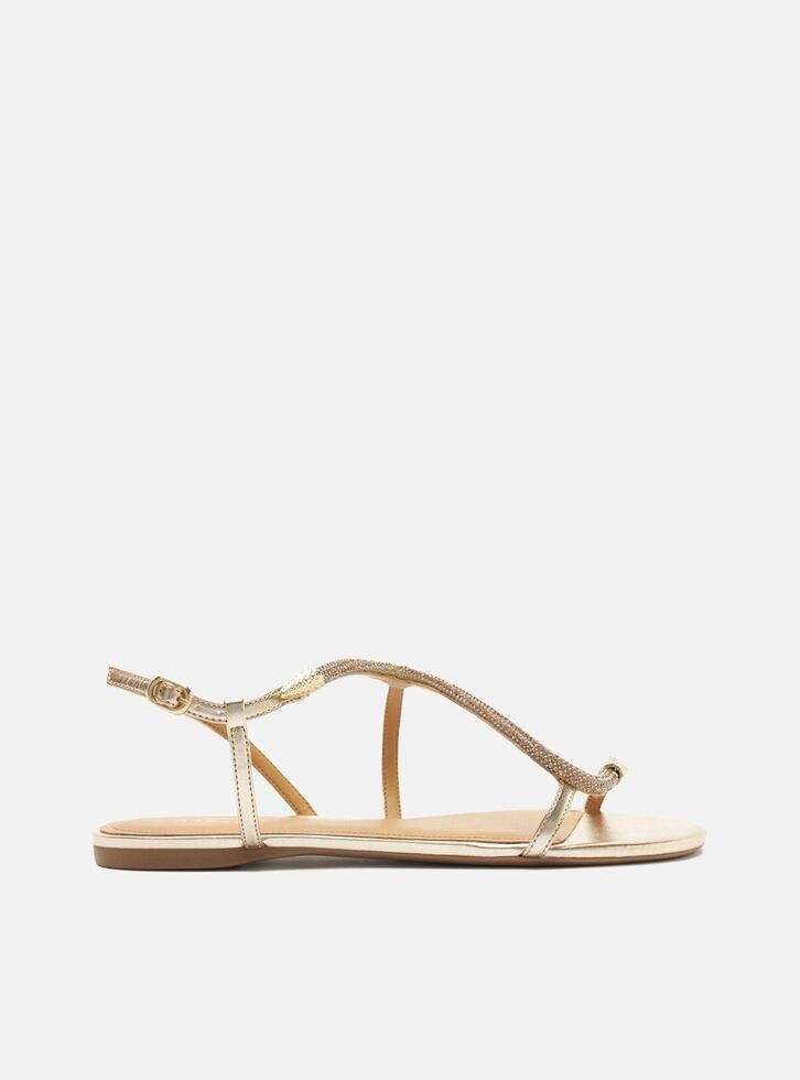 Sandália Rasteira Metalizada Snake Strass