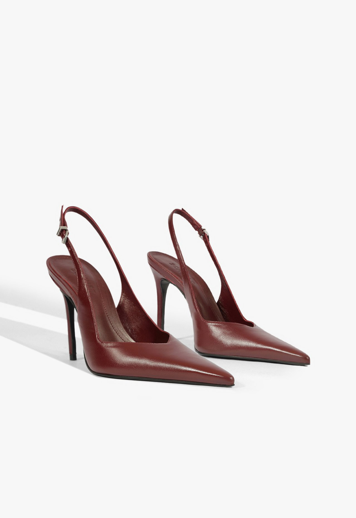 Slingback Couro Salto Alto Fino Vinho