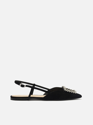 Sapatilha Preta Arezzo Nobuck Bico Fino Slingback Pedraria