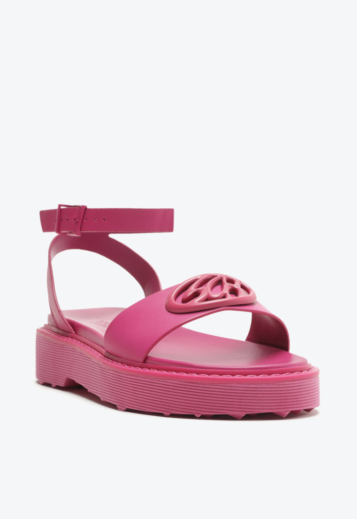 Sandália Papete Couro Rosa Pink