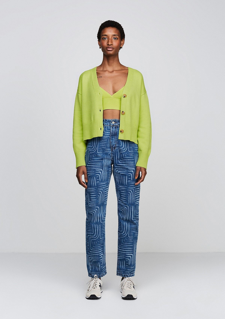 Cardigan Verde Dzarm Amplo Em Tricô e Decote V