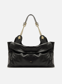ゴモジュ　/ 431 Bolsa Tote Preta Couro Grande Franzida | ZZ MALL
