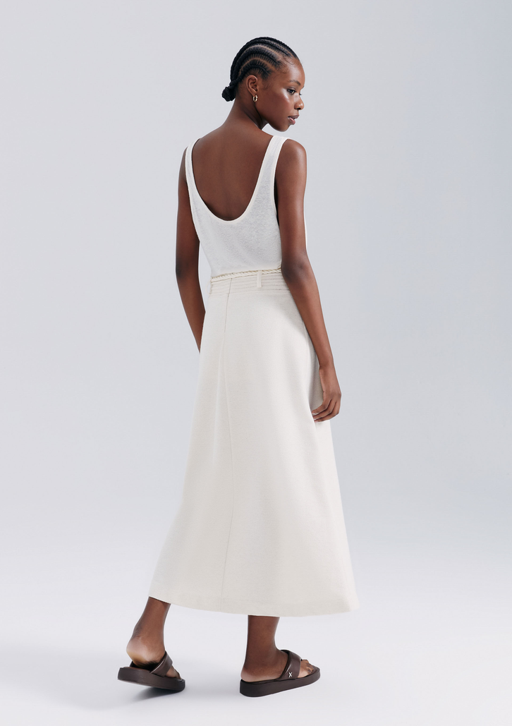Saia Midi Off White Hering Texturizada Com Linho