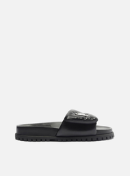Slide Puffer Preto Arezzo Couro Tratorado