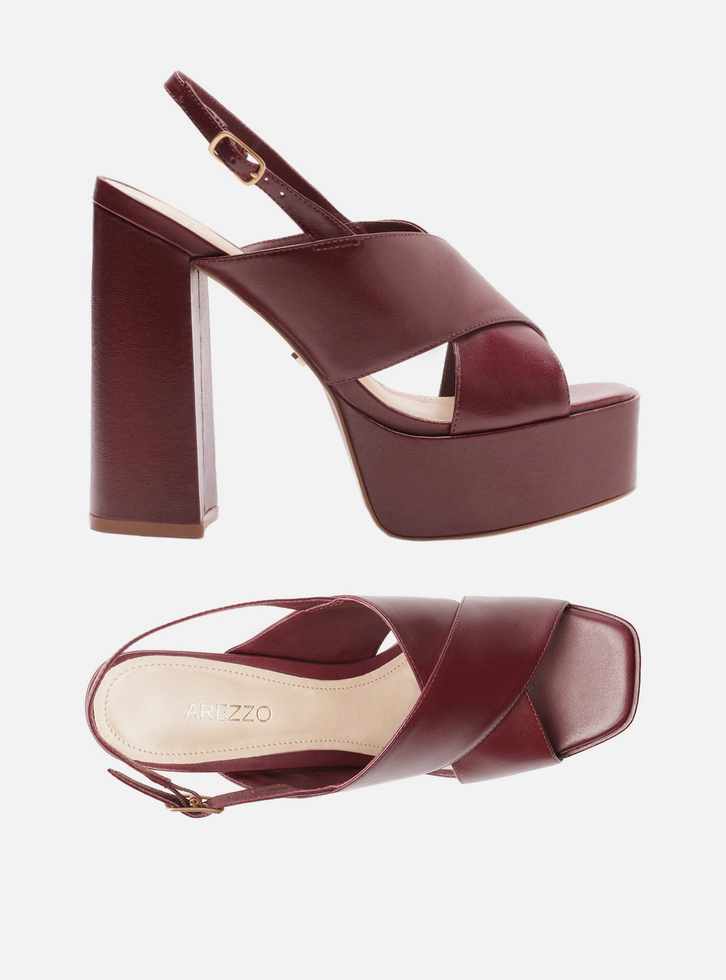 Sandália Vermelha Couro Meia Pata Slingback