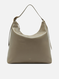 Bolsa Hobo Cinza Couro Grande Básica