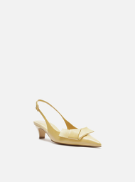 Scarpin Amarelo Arezzo Couro Bico Fino Slingback Laço