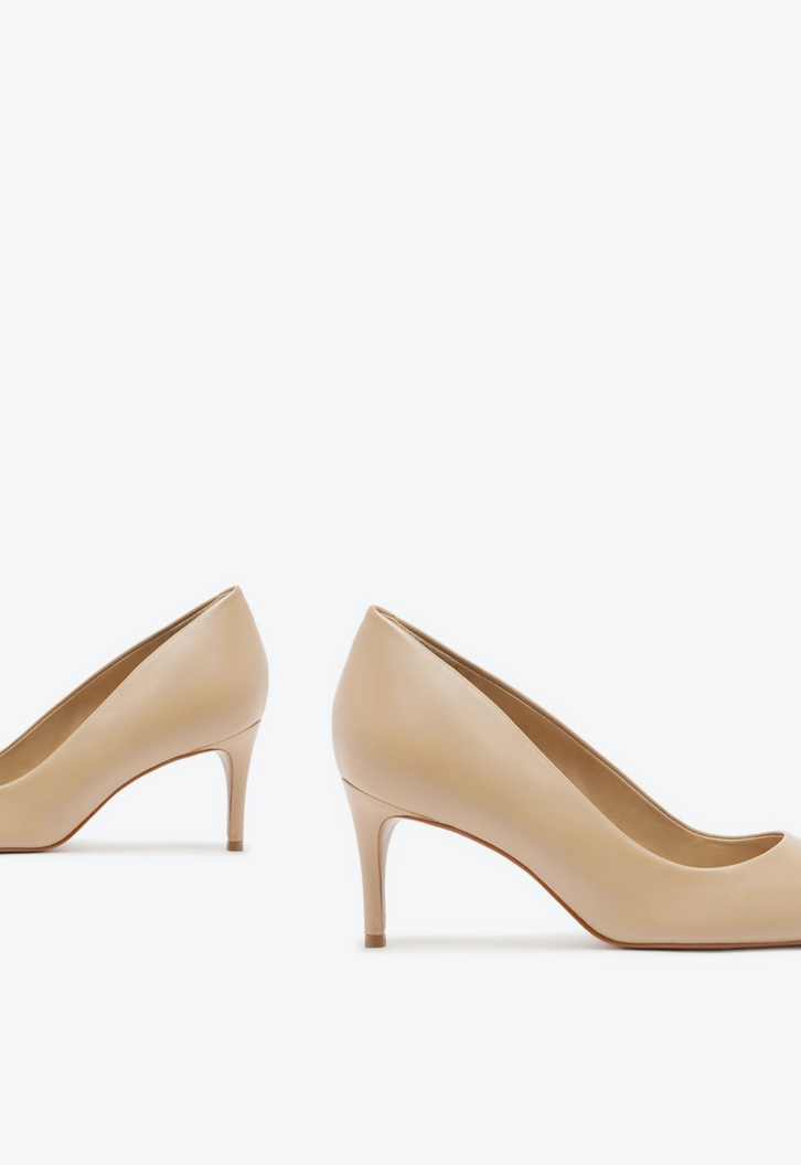 SAPATO SCARPIN LENA LOW COURO BEGE