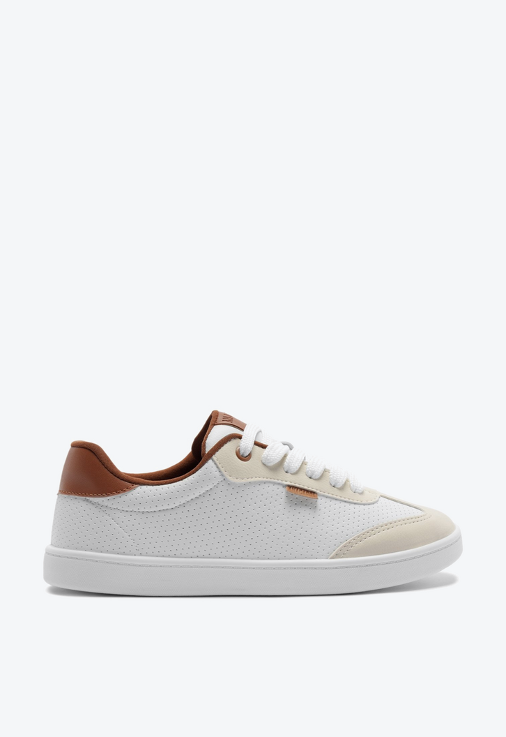 Tênis Detalhes Texturizados Na Lateral Branco e Marrom