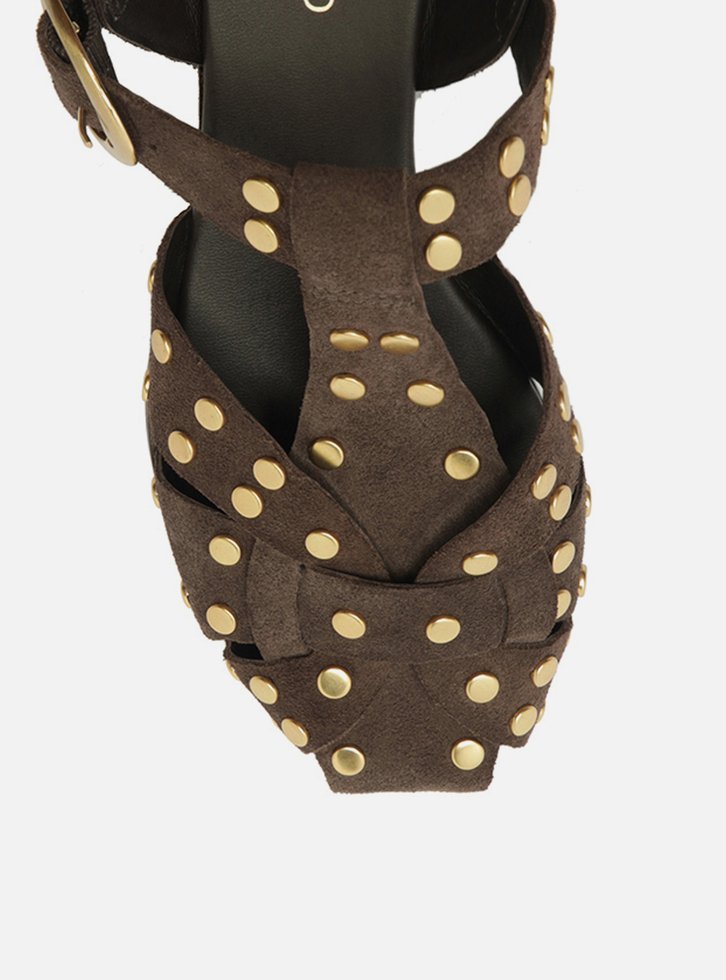 Sandália Marrom Suede Rebites Fisherman