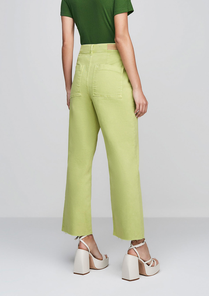 Calça Verde DZARM Em Sarja Wide Leg Slim Cintura Alta