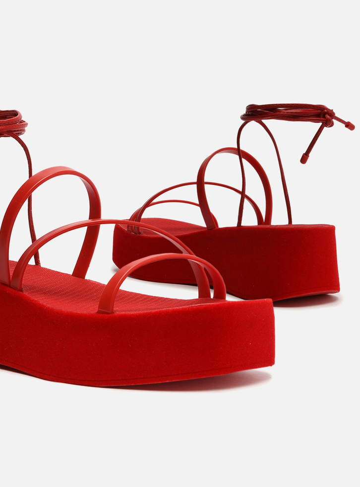 Sandália Vermelha Flatform Amarração Brizza