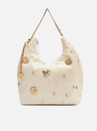 Bolsa Hobo Branca Arezzo Couro Grande Metais Fun