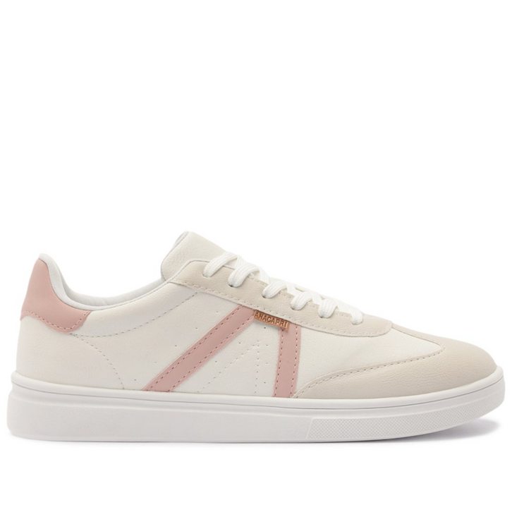 Tênis Pontilhado Lateral Branco e Rosa