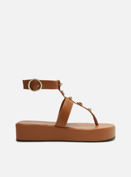 Sandália Flatform Marrom Arezzo Couro Tiras Aplicações