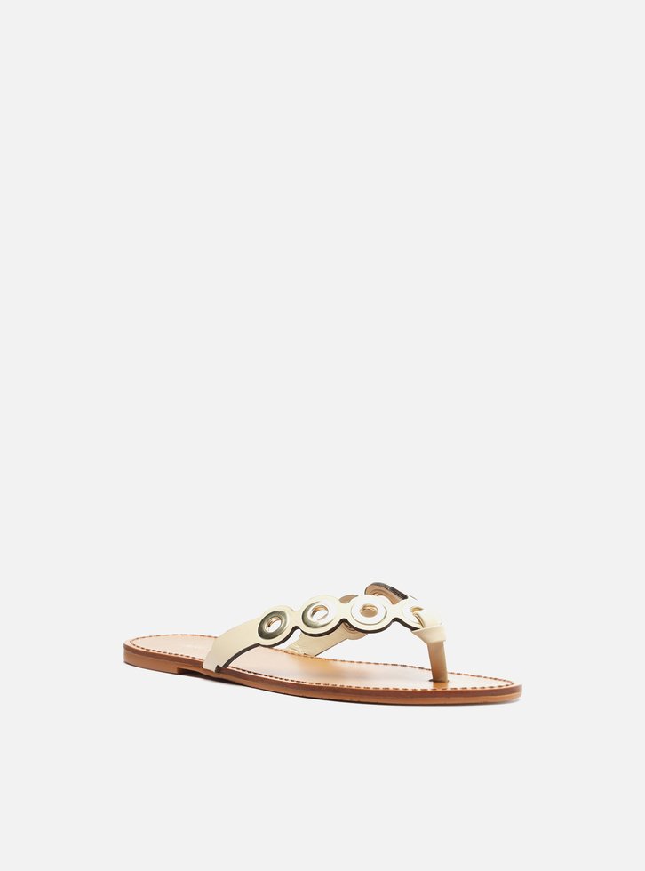 Rasteira Off-White Bico Redondo Argolas