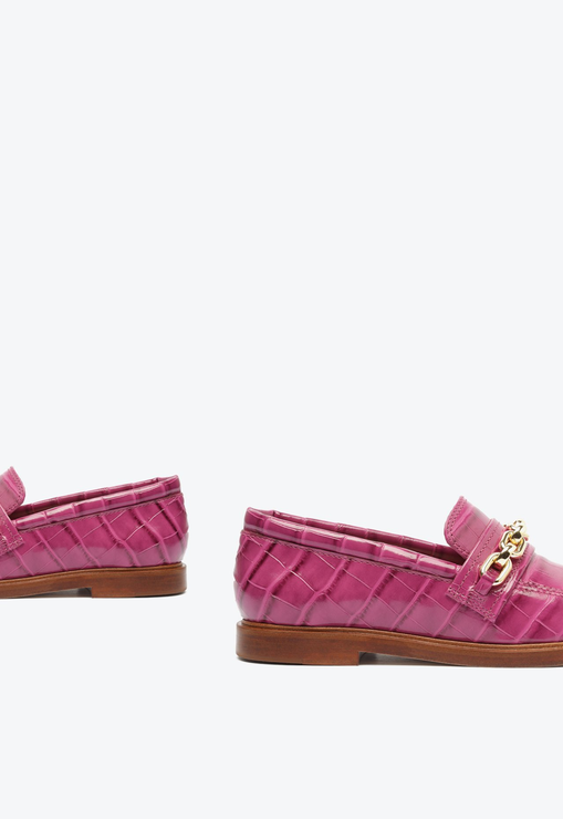 Mocassim Dannie Couro Croco Rosa