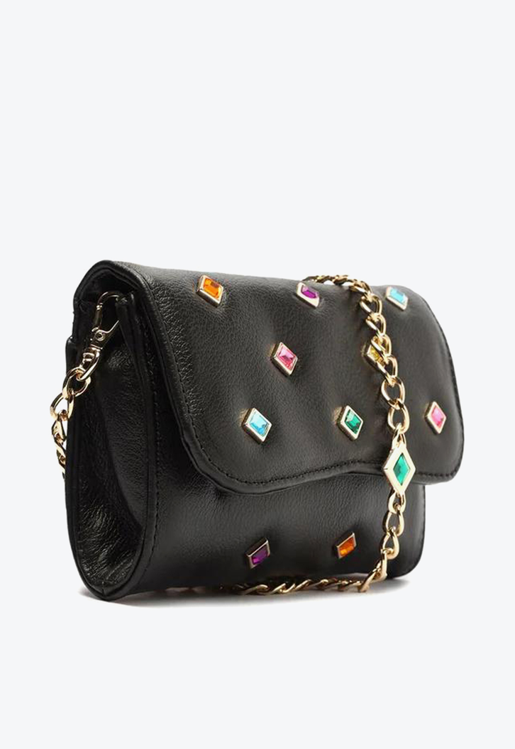  Mini Bag Preta Arezzo Tiracolo Couro Mizz Stones