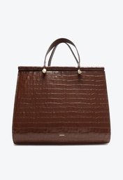 Bolsa Shopping Marrom Escuro Arezzo Couro Savannah Grande Croco