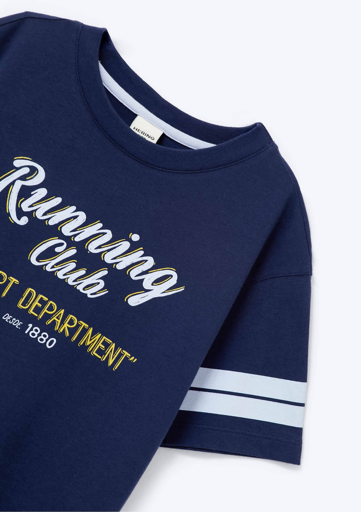 Camiseta Infantil Azul Hering Menino Oversized Estampada