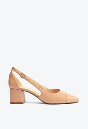 Scarpin Nude Arezzo Couro Aberto Cap Toe Verniz