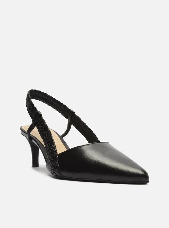 SCARPIN PRETO AREZZO COURO SALTO MÉDIO TIRA TRESSÊ