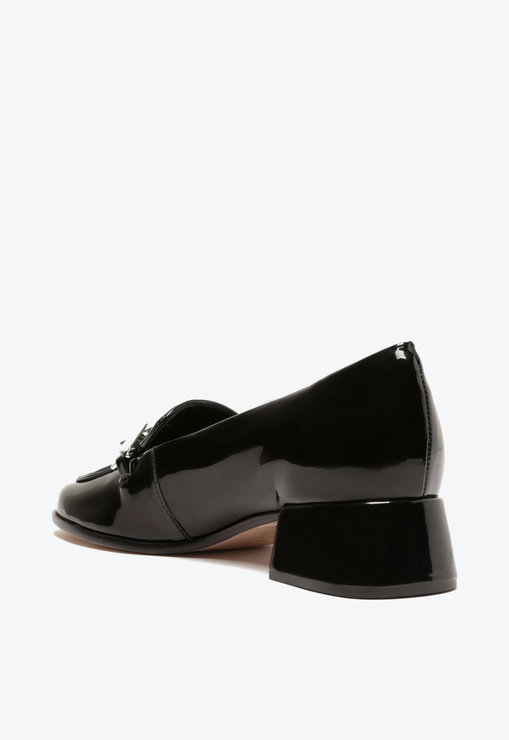 Sapato Mocassim Salto Bloco Verniz Triangle Preto