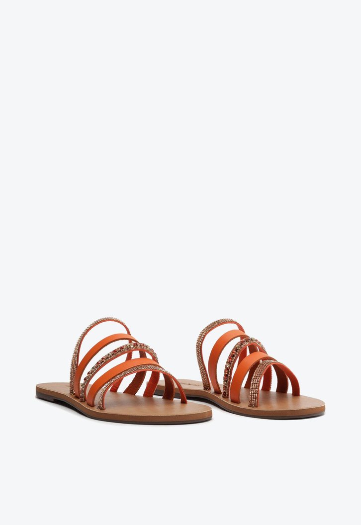 Rasteira Laranja Anacapri Multi Tiras Detalhe Strass
