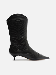 Bota Western Preta Arezzo Couro Cano Médio Salto Fino