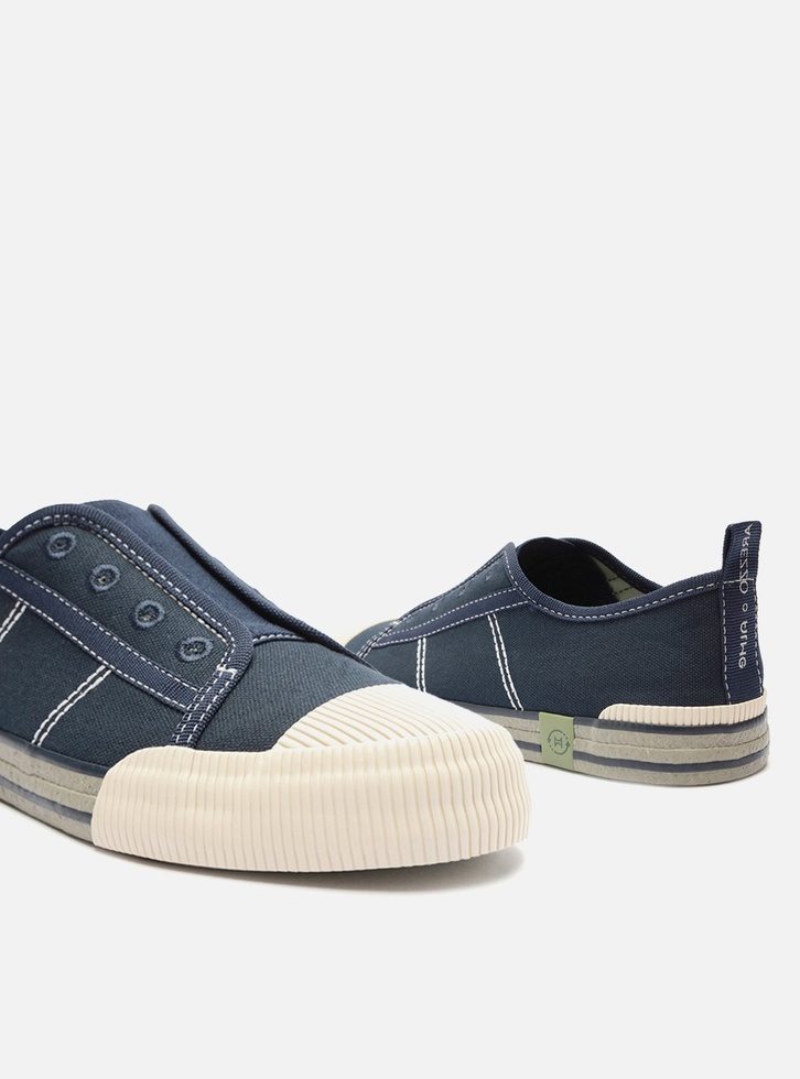 Tênis Slip On Azul Arezzo Lona Collab Alme