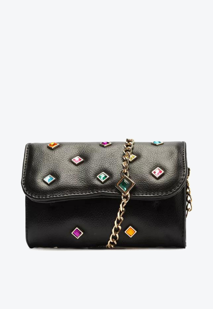  Mini Bag Preta Arezzo Tiracolo Couro Mizz Stones