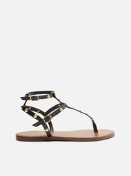 Rasteira Gladiadora Preta Arezzo Couro Slim Tachas