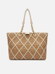 Bolsa Shopping Branca Grande Palha Sextavada