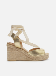 Espadrille Plataforma Dourada Arezzo Couro Amarração