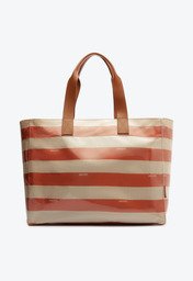 Bolsa Shopping Anacapri Grande Listras Vinil Laranja