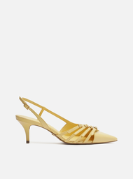 Scarpin Amarelo Arezzo Couro Salto Kitten Tiras Fivelas