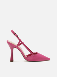 Scarpin Rosa Cetim Salto Alto Geométrico