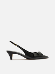 Scarpin Preto Arezzo Couro Bico Fino Slingback Laço