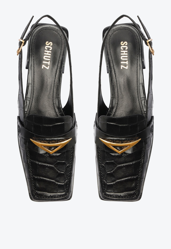 すぅ Sapatilha Preta Schutz Slingback Couro Croco | ZZ MALL