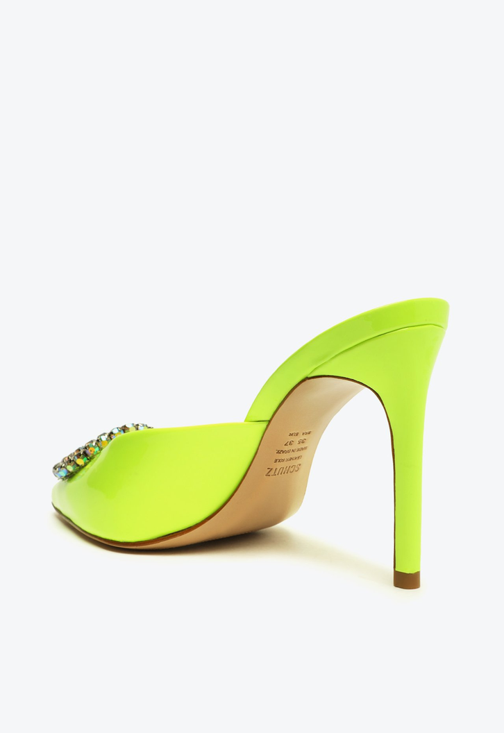 Sapato Mule Anna Verniz Verde Neon