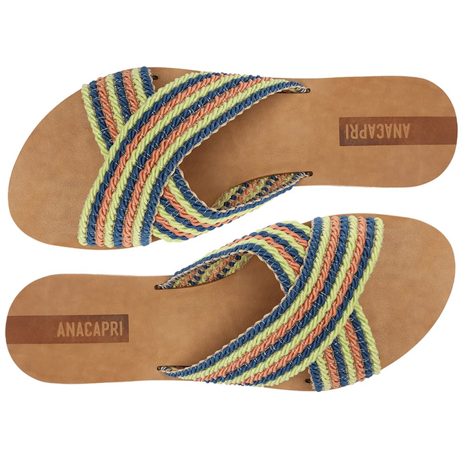 Rasteira Multicolorida Navy Palha Tiras Cruzadas